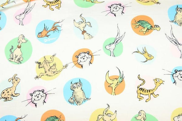 Happy Animals Dots! 1 Meter Plain Cotton Fabric, Fabric by Yard, Yardage Cotton Fabrics for  Style Garments, Bags