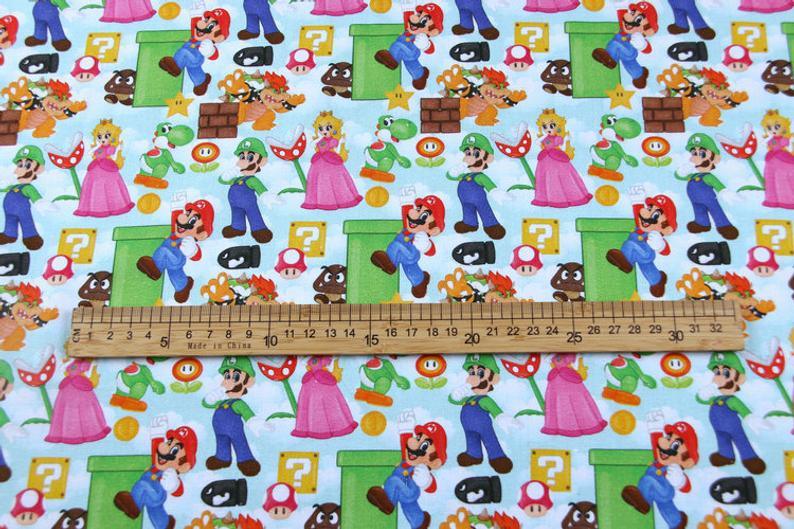 Super Mario and Friends 4 Colors! 1 Meter Top Quality Medium Thickness Plain Cotton Fabric, Fabric by Yard, Yardage Cotton 202010 - fabrics-top