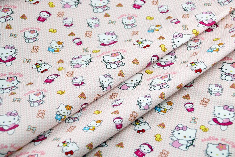 Hello Kitty rosy / Pink ! 1 yard Quality Printed Plain Cotton Fabric, Fabric by Yard, Yardage  Bag Fabrics, Children Fabrics, Kids, Japanese - fabrics-top