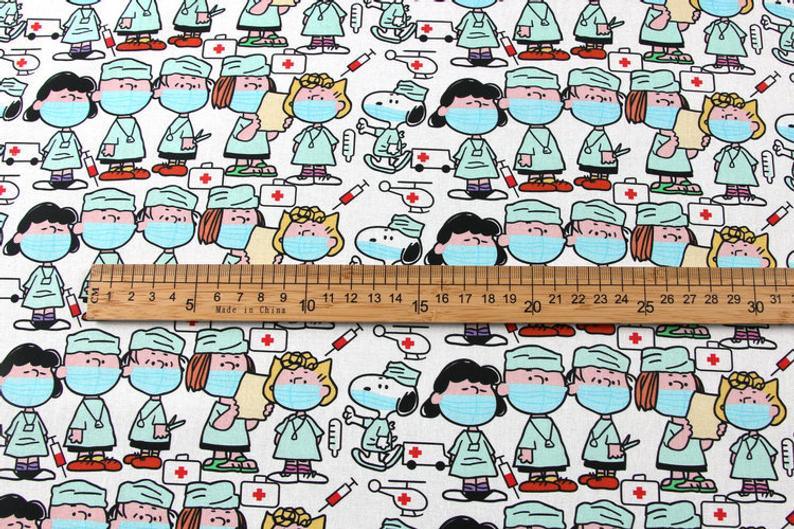 Nurse and Medical Theme 4 Prints ! 1 Meter Medium Weight Plain Cotton Fabric, Fabric by Yard, Yardage Cotton Fabrics Style Medical Mask Cap - fabrics-top