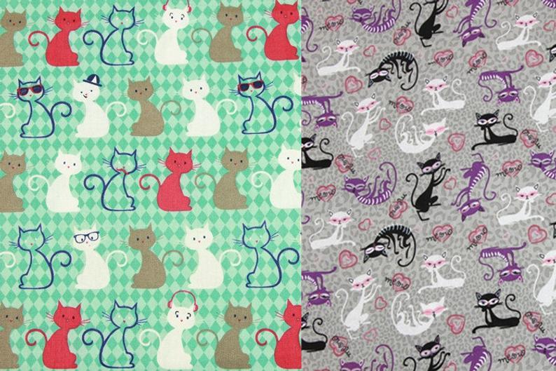 Cat Poses 2 Colors! 1 Meter Medium Thickness Plain Cotton Fabric, Fabric by Yard, Yardage Cotton Fabrics for  Style Garments, Bags