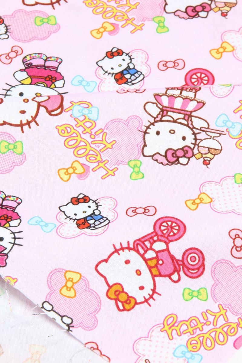 Hello Kitty with Bycycle pink! 1 Meter Printed Cotton Fabric, Fabric by Yard, Yardage Cotton Bag Fabrics, Children Fabrics, Kids, 2106 - fabrics-top