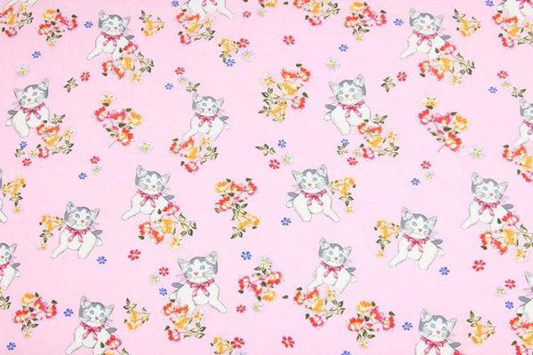 Kitty Floral Pink! 1 Meter Light Thickness Plain Cotton Fabric, Fabric by Yard, Yardage Cotton Fabrics for  Style Garments, Bags