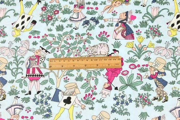 Alice's Adventures in Wonderland blue! 1 Meter Medium Printed Cotton Fabric, Fabric by Yard, Yardage Cotton Bag Fabrics Alice Poker - fabrics-top