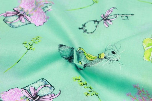 Bunny Green! 1 Meter Light Weight Thickness Cotton Fabric, Fabric by Yard, Yardage Cotton Fabrics for Style Clothes, Bags Rabbits Summer - fabrics-top