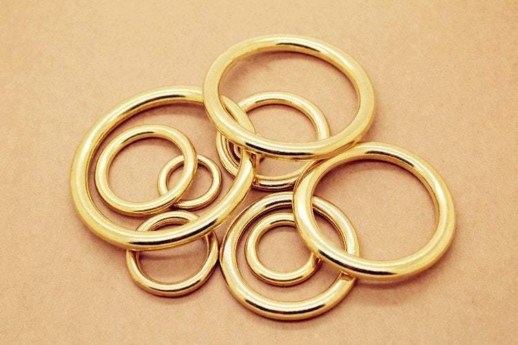 2 pcs of Quality Solid Brass Seamless O-Rings, Forged Rings, Inner Diameter 8mm 13mm 15mm 19mm 25mm 28mm, 32mm 38mm 45mm 50mm Available - fabrics-top