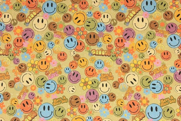 Smiley gold! 1 Meter Printed Cotton Fabric, Fabric by Yard, Yardage Fabrics, Children  Kids