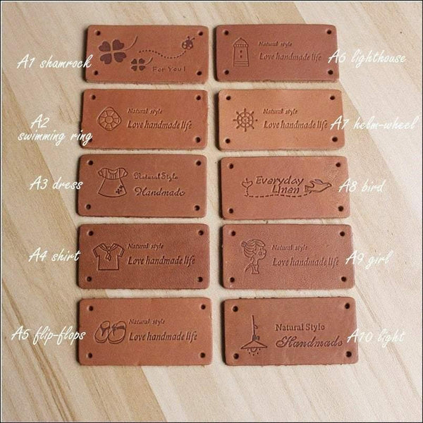 12 Pcs Cute  handmade  Label, Veg Tanned Leather Tags, Sewing Tags, Leather Labels, Handmade Logo, Hand Made Tag 57 models available 2 Sizes