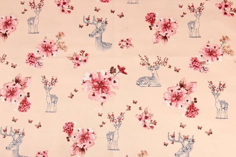 Blooming Deer orange! 1 Meter Medium Thickness Twill Cotton Fabric, Fabric by Yard, Yardage Cotton Fabrics for  Style Garments