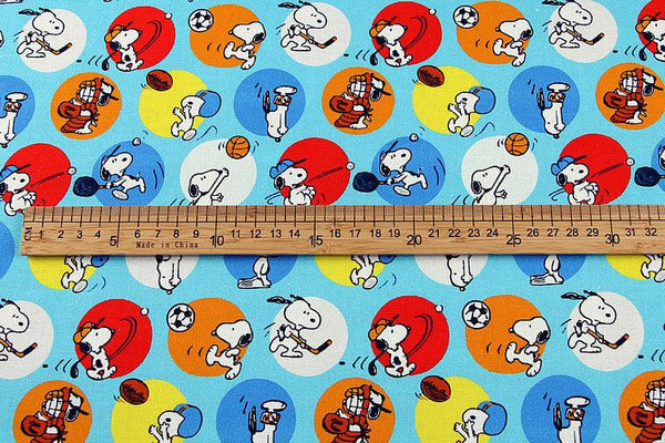 Snoopy Ball Games blue! 1 Meter Printed Cotton Fabric, Fabric by Yard, Yardage Fabrics, Children  Kids - fabrics-top