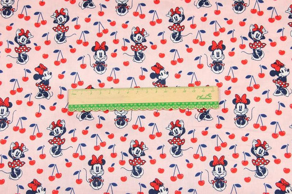 Minnie with Cherry pink! 1 Meter Light Weight  Cotton Fabric, Fabric by Yard, Yardage Cotton Fabrics for  Style Garment - fabrics-top