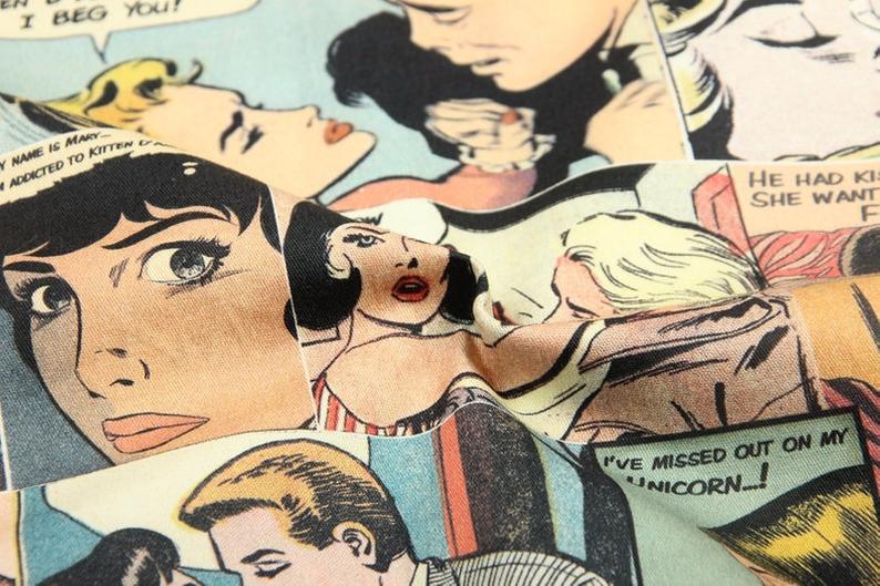 Retro Woman Comics ! 1 meter of Quality Printed Cotton Fabrics by Yard, Fabric Yardage Comics Fabrics - fabrics-top