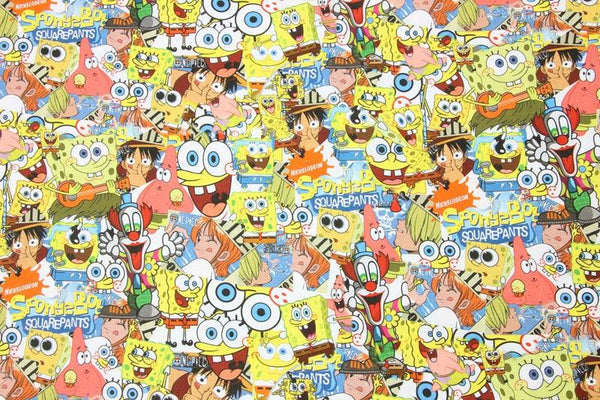 Luffy and SpongeBob Green One Piece  the Japanese Cartoon Green! 1 Meter Printed Cotton Fabric, Fabric by Yard, Yardage Fabrics, Children  Kids