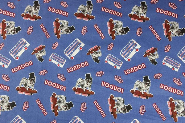 London Bull Dogs! 1 Meter Medium Weight Plain Cotton Fabric, Fabric by Yard, Yardage Cotton Fabrics for  Style Garments, Bags English