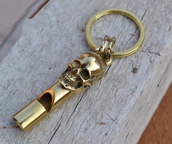 A Very Exquisite Brass Skull Whistle Accessory, Skull Pendant, Great for Leather Handworks or other Crafts, Brass Skulls SOS Whistle - fabrics-top