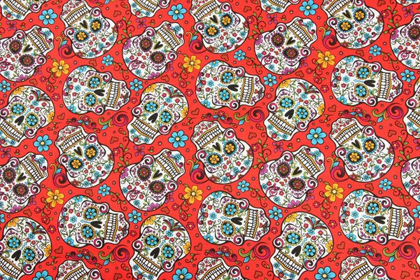 Gem Skulls red! 1 Meter Medium Thickness  Cotton Fabric, Fabric by Yard, Yardage Cotton Fabrics for  Style Garments, Bags