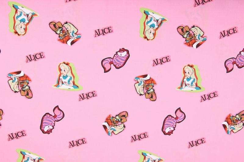 Alice and the Cheshire Cat pink! 1 Meter Printed Cotton Fabric, Fabric by Yard, Yardage Fabrics, Children  Kids