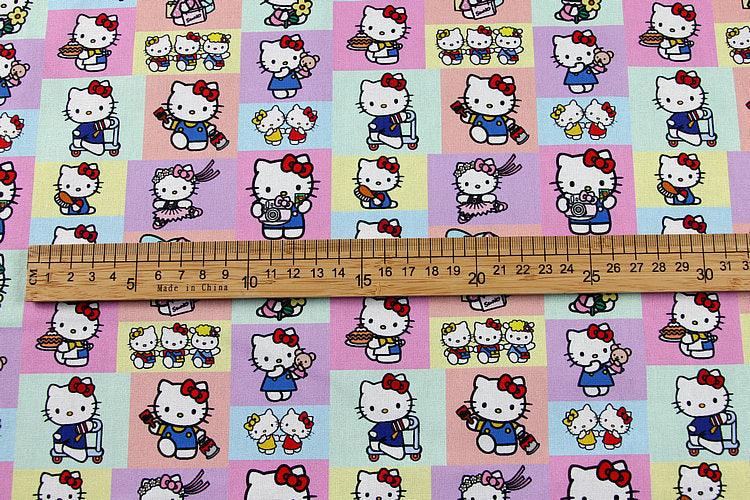 the Hello Kitty Pink Checks! 1 Meter Printed Cotton Fabric, Fabric by Yard, Yardage Cotton Bag Fabrics, Children Fabrics, Kids, Japanese - fabrics-top