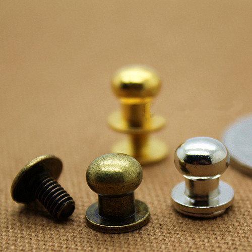 10sets Plated Button Head Studs Screwbacks Leather craft, Golden, silver and Anti-brass, 6mm, 7mm, 8mm, 9mm, 10mm Available - fabrics-top