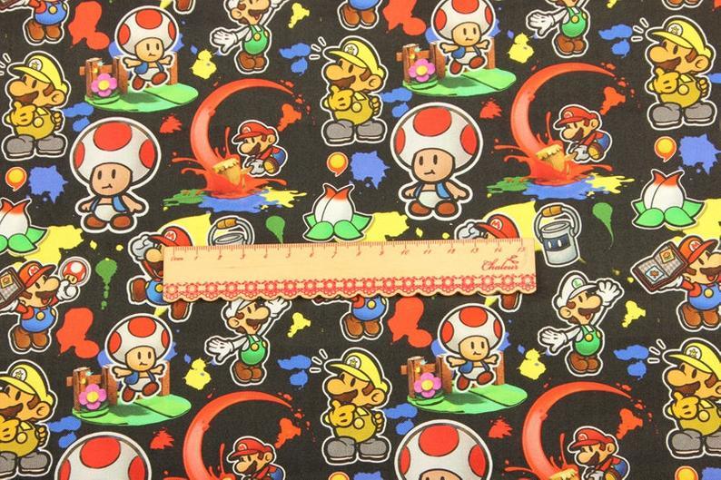 Super Mario and Friends 4 Colors! 1 Meter Top Quality Medium Thickness Plain Cotton Fabric, Fabric by Yard, Yardage Cotton 202010 - fabrics-top