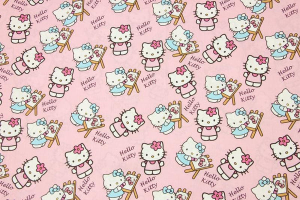 Hello Kitty drawing pink! 1 Meter Printed Cotton Fabric, Fabric by Yard, Yardage Cotton Bag Fabrics, Children Fabrics, Kids, 2108 - fabrics-top