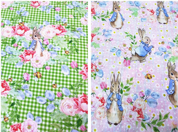 Peter Rabbit with Rose! 1 Meter Top Quality Printed Plain Cotton Fabric, Fabric by Yard,  Cotton Fabrics for  Style Clothing, Bags