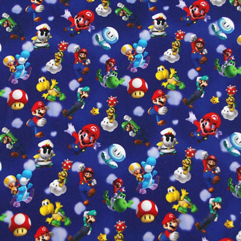 Super Mario and Friends! 1 Meter Top Quality Medium Thickness Plain Cotton Fabric, Fabric by Yard, Yardage Cotton Fabrics for  Style Garment - fabrics-top