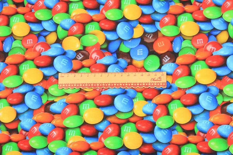 M&M's Chocolate Beans ! 1 Meter Medium Thickness Cotton Fabric, Fabric by Yard, Yardage Cotton Fabrics for Style Clothes, Bags - fabrics-top