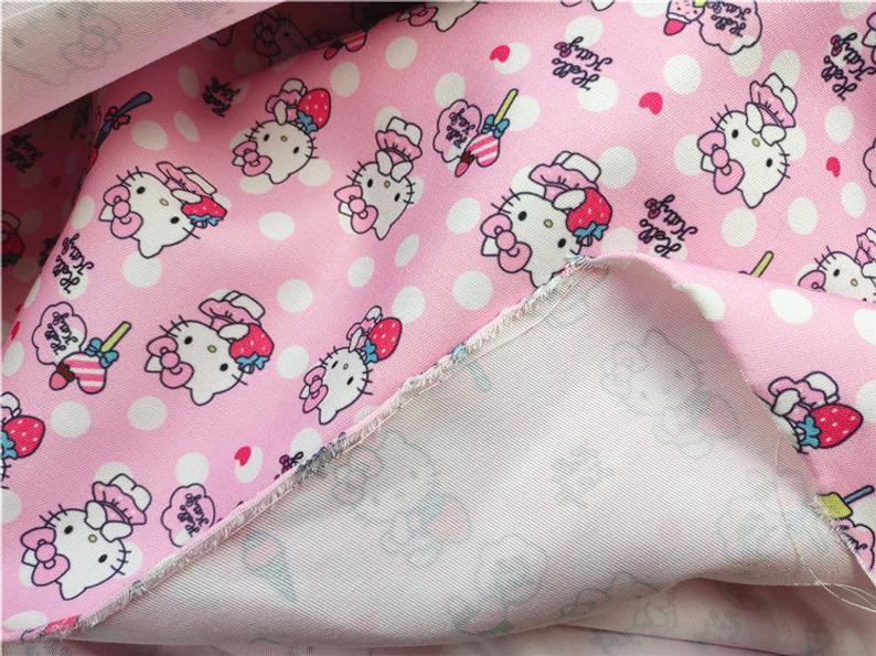 Hello Kitty Collection polyester Series! 1 Yard Stiff Polyester Twill Fabric by Yard, Yardage Polyester Canvas Fabrics Bags Kids Children - fabrics-top