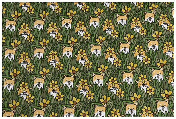 Japanese Shiba Inu Dog in Flowers! 1 Meter Medium Weight Plain Cotton Fabric, Fabric by Yard, Yardage Cotton Fabrics for  Style Garments, Bags