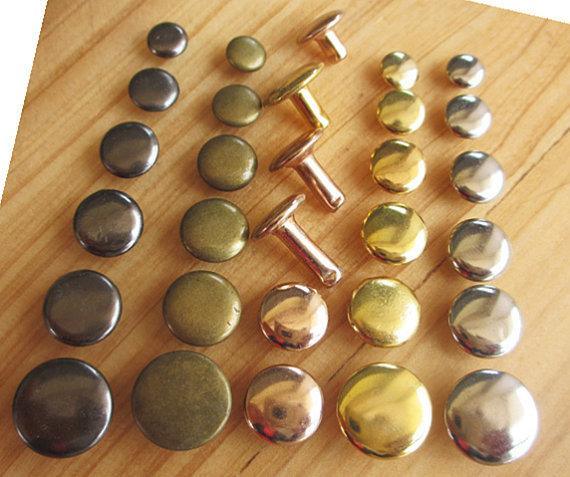 60 sets of Double-Cap Plated Rivets, Flat Head, 6mm, 8mm, 9mm, 10mm,12mm, Silver, Anti-brass,Golden,Black, For Leather Bags, Notebook,Belt. - fabrics-top