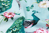 Peacock and Flowers! 1 Meters of Printed Plain Cotton Fabrics, Fabric by Yard, Yardage, Green Peacock, Bird, Textile - fabrics-top