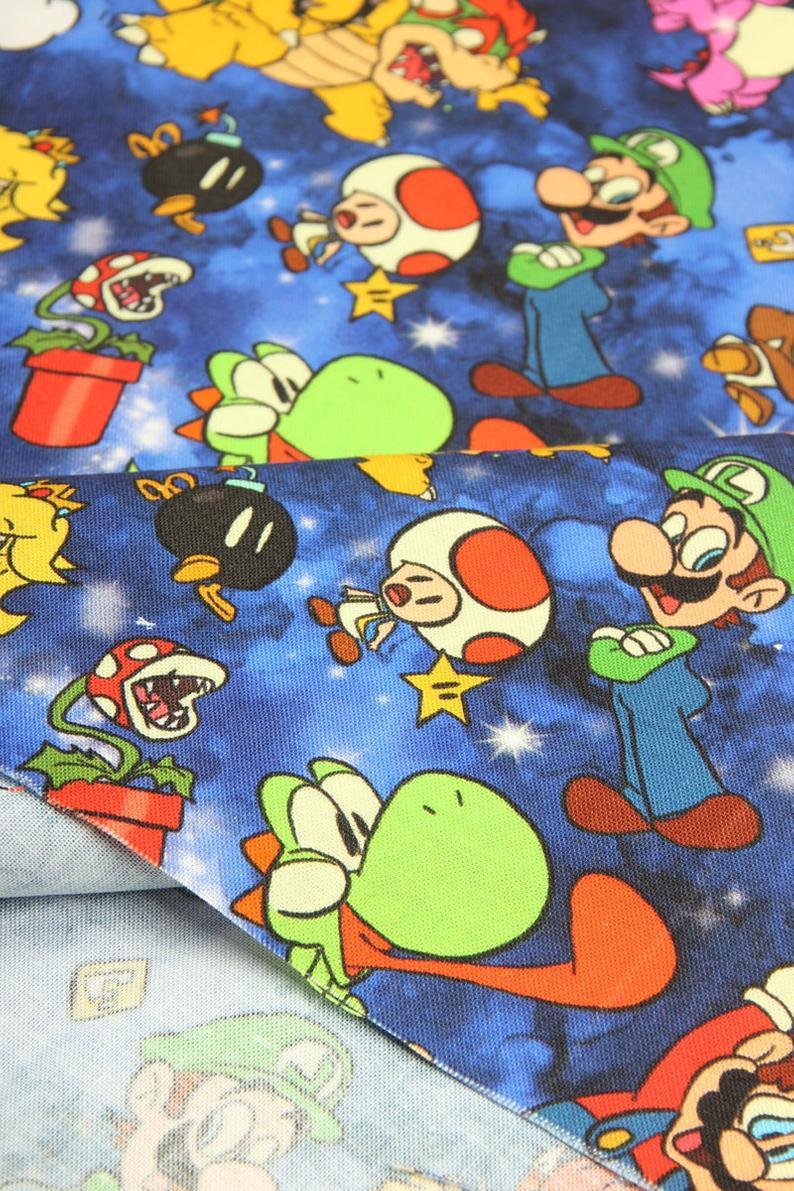 Super Mario and Friends 4 Colors! 1 Meter Top Quality Medium Thickness Plain Cotton Fabric, Fabric by Yard, Yardage Cotton 202010 - fabrics-top