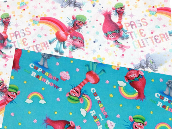 Trolls Pass the Glitter! 1 Meter Medium Weight Plain Cotton Fabric, Fabric by Yard, Yardage Cotton Fabrics for  Style Garments, Bags