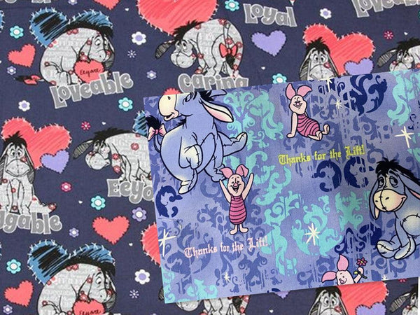 Eeyore blue Hearts /  thanks for the Lift  2 prints! 1 Meter Medium Thickness Cotton Fabric by Yard, Yardage Cotton for Style Clothes