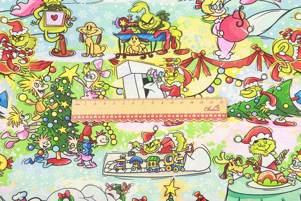 Grinch's Bouquet green ! 1 meter of Quality Printed Cotton Fabrics by Yard, Fabric Yardage Comics Fabrics Draft Grinch Christmas - fabrics-top