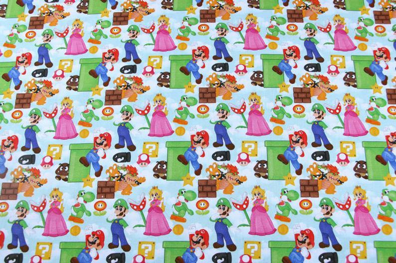 Super Mario and Friends 4 Colors! 1 Meter Top Quality Medium Thickness Plain Cotton Fabric, Fabric by Yard, Yardage Cotton 202010 - fabrics-top