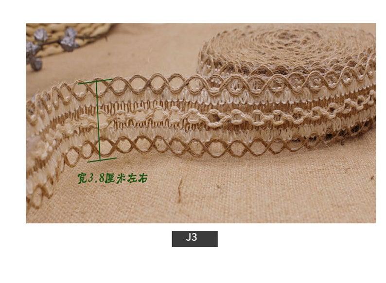 Retro 10 Yards of High Quality Narrow Flat Jute Lace Trim, Knitted Hemp Ribbon, Jute-Cotton Ribbon, Width 0.5~4cm, 23 Patterns, Lace Belt - fabrics-top