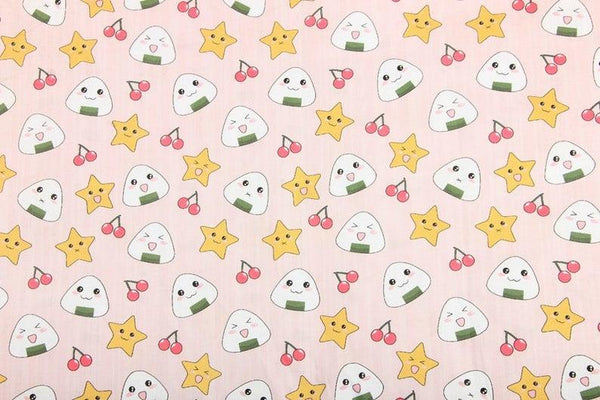 Onigiri (Japanese Rice Balls) おにぎり! 1 Meter Light Weight Cotton Fabric, Fabric by Yard, Yardage Cotton Fabrics for Style Clothes, Bags