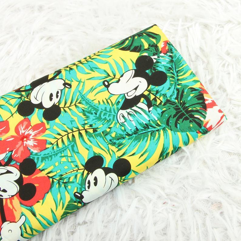 Mickey in Hawaii All Red! 1 Meter Medium Thickness  Cotton Fabric, Fabric by Yard, Yardage Cotton Fabrics for  Style Garments, Bags - fabrics-top