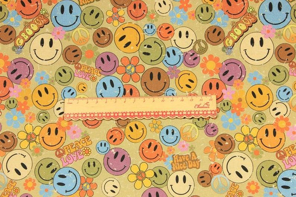 Smiley gold! 1 Meter Printed Cotton Fabric, Fabric by Yard, Yardage Fabrics, Children  Kids - fabrics-top