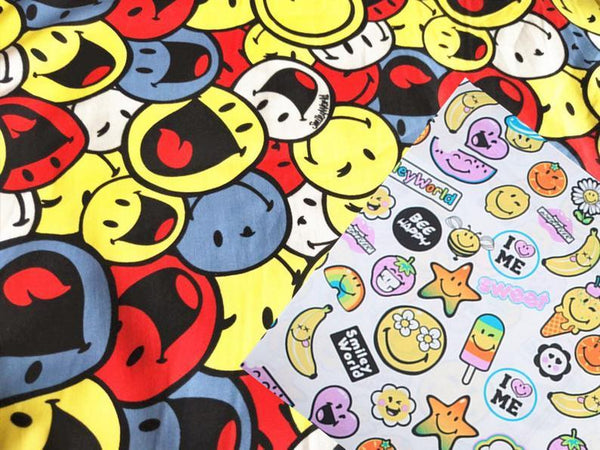 Smiley World 2 Colors! 1 Meter Medium Thickness  Cotton Fabric, Fabric by Yard, Yardage Cotton Fabrics for  Style Garments, Bags