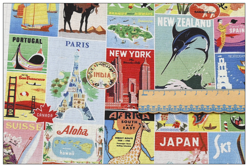 Bon Voyage Traveling American Retro Pictures ! Half Meter Medium Thickness Cotton-Linen Fabric, Fabric by Half Yard for Style Clothes, Bags