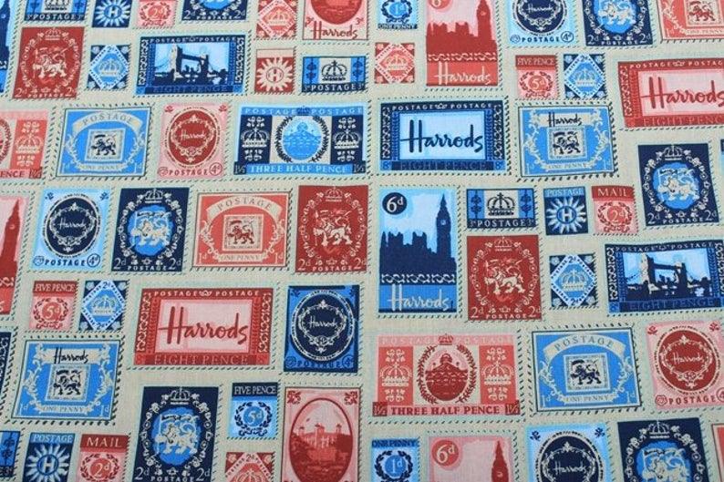 Harrods Stamps! 1 Meter Medium Thickness Cotton-Linen Fabric, Fabric by Yard, Yardage Cotton Fabrics for Style Clothes, Bags