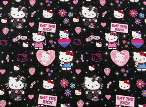 Eat the Rich  Hello Kitty ! 1 Meter Printed Cotton Fabric, Fabric by Yard, Yardage  Bag Fabrics, Children  Kids, Japanese