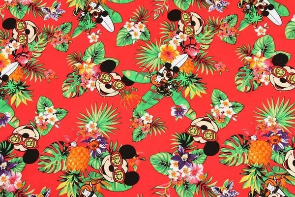 Mickey in Hawaii All Red! 1 Meter Medium Thickness  Cotton Fabric, Fabric by Yard, Yardage Cotton Fabrics for  Style Garments, Bags - fabrics-top