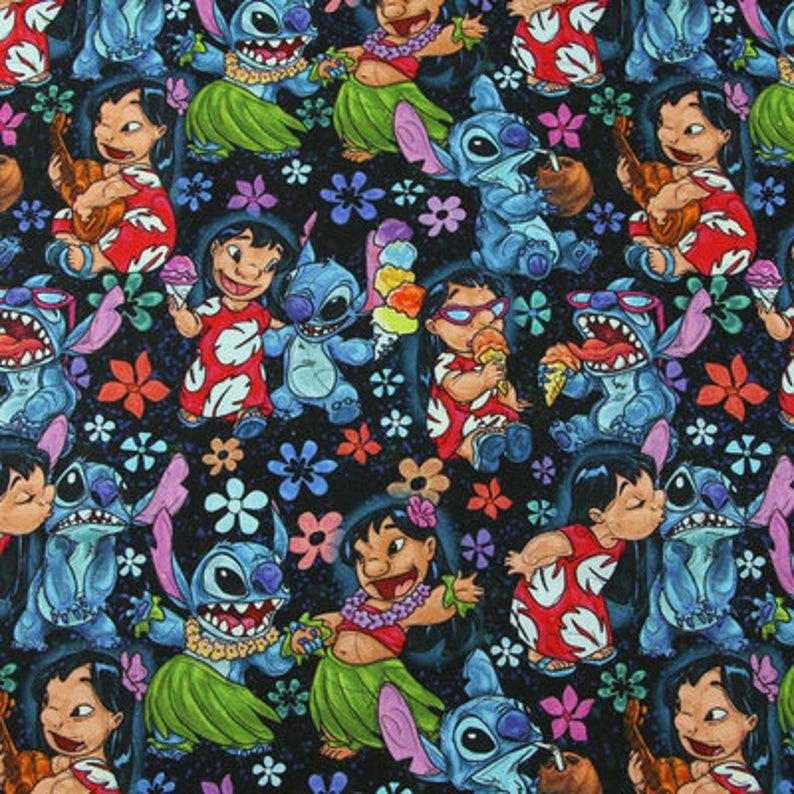 Lilo and Stitch Dancing blue! 1 yard Medium Thickness Cotton Fabric, Fabric by Yard, Yardage Cotton Fabrics Style Prints Lilo & Stitch - fabrics-top