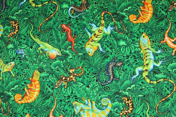 lizards Green! 1 Meter Printed Cotton Fabric, Fabric by Yard, Yardage Fabrics, Children  Kids - fabrics-top