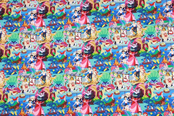 A Party for All Characters ! 1 meter of Quality Printed Cotton Fabrics by Yard, Fabric Yardage Comics Fabrics Draft Princess, Mermaid 202101