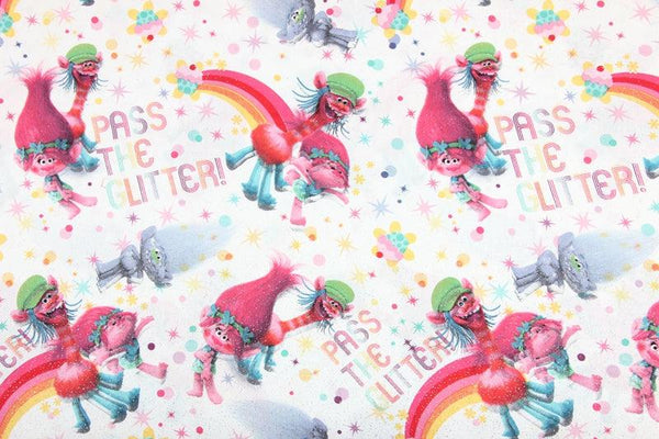 Trolls Pass the Glitter! 1 Meter Medium Weight Plain Cotton Fabric, Fabric by Yard, Yardage Cotton Fabrics for  Style Garments, Bags - fabrics-top